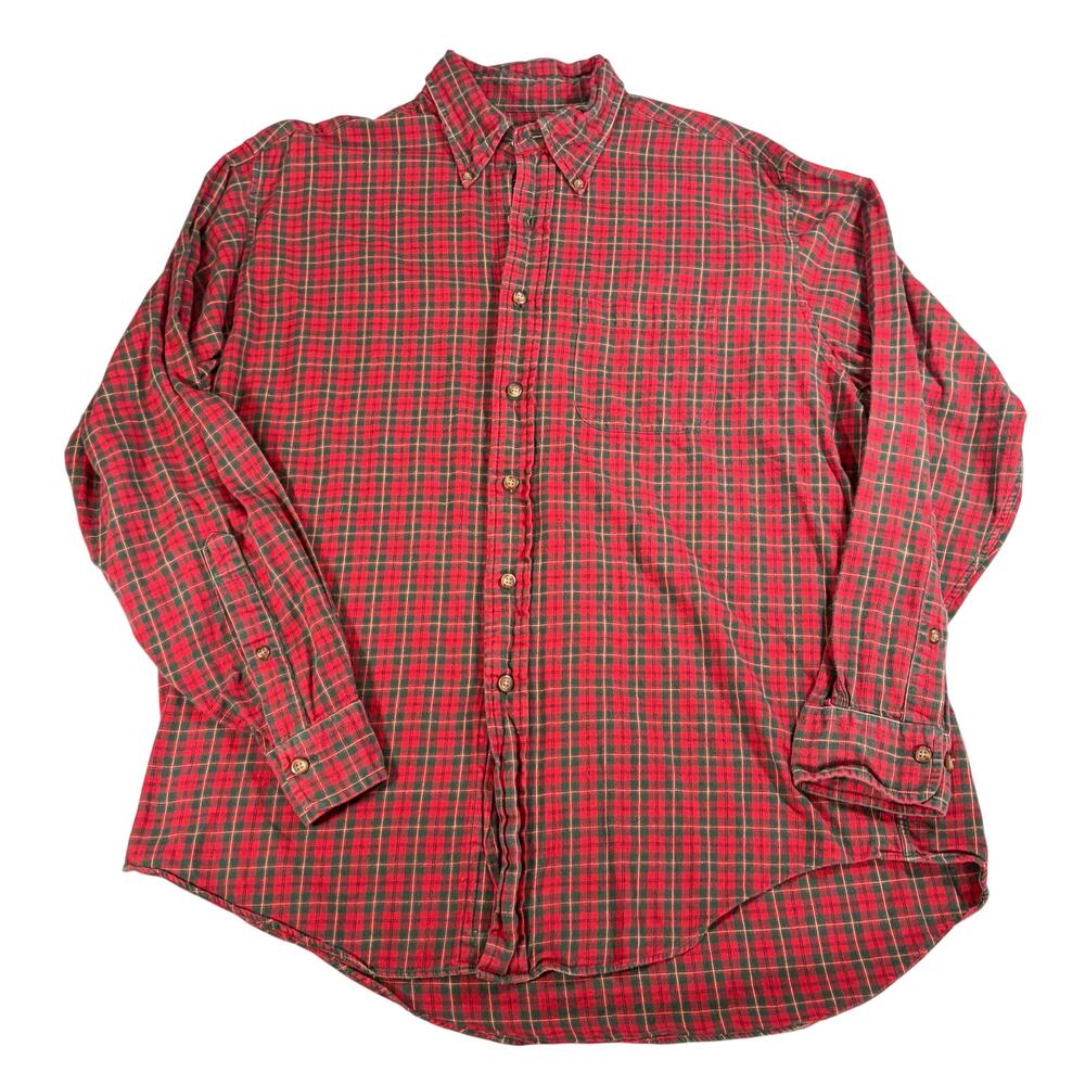 Brooks Brothers 346 Mens red green plaid flannel. Size L. outdoors, cabincore